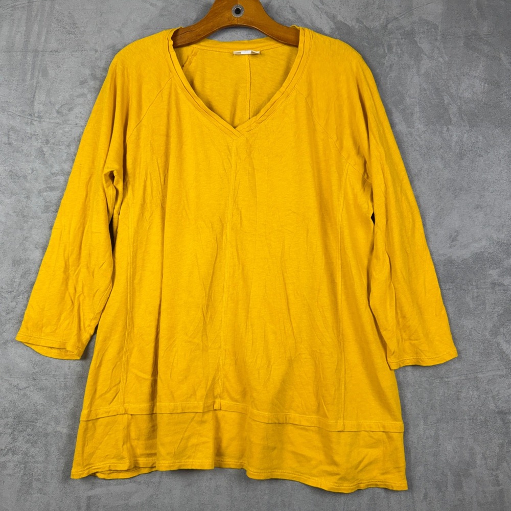 J. Jill‎ Womens Mustard Yellow V-Neck Tunic Top 3/4 Sleeve Slub Knit Large 5878
